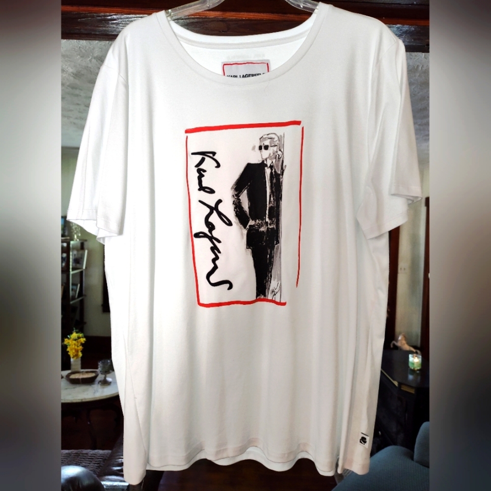 Karl Lagerfeld White Graphic Tee with Red Accents